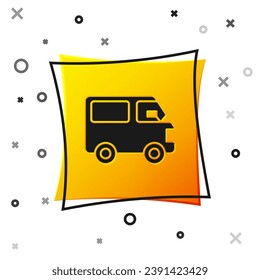 Black Delivery cargo truck vehicle icon isolated on white background. Yellow square button. Vector Illustration