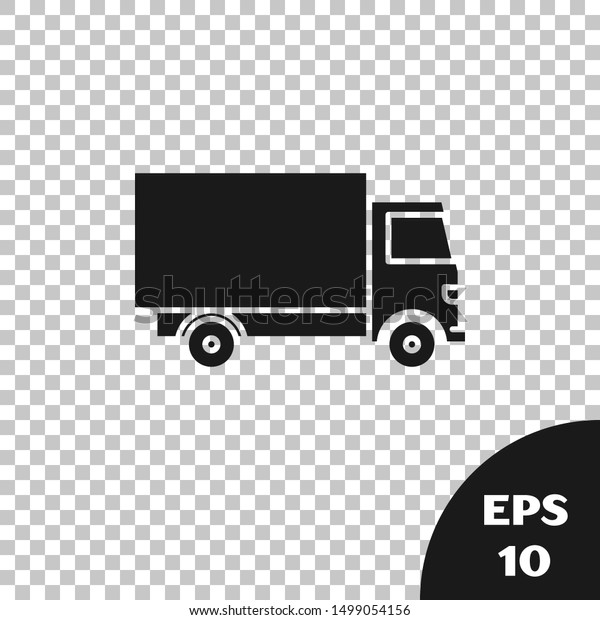 Black Delivery cargo
truck vehicle icon isolated on transparent background.  Vector
Illustration