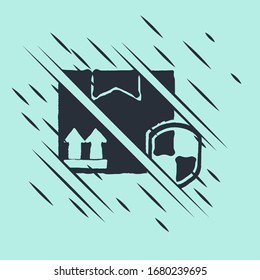 Black Delivery pack security with shield icon isolated on green background. Delivery insurance. Insured cardboard boxes beyond the shield. Glitch style. Vector Illustration