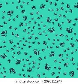 Black Delivery security with shield icon isolated seamless pattern on green background. Delivery insurance. Insured cardboard boxes beyond the shield.  Vector
