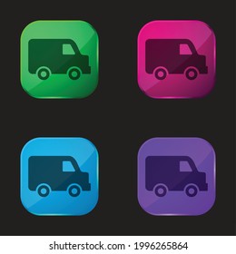 Black Delivery Small Truck Side View Four Color Glass Button Icon