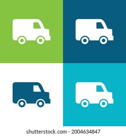 Black Delivery Small Truck Side View Flat Four Color Minimal Icon Set