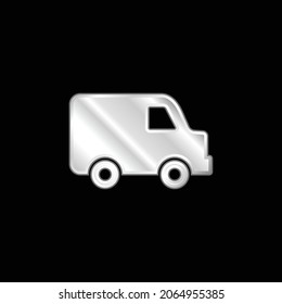 Black Delivery Small Truck Side View Silver Plated Metallic Icon