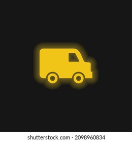 Black Delivery Small Truck Side View Yellow Glowing Neon Icon