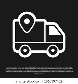 Black Delivery tracking icon isolated on black background. Parcel tracking.  Vector Illustration