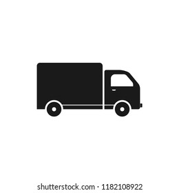 Black delivery truck icon, on the white background. Vector.