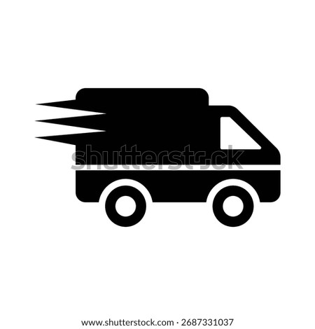 Black delivery van icon with motion streaks representing rapid transport express shipping and efficient global logistics services