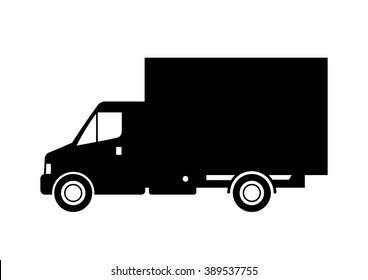 Black delivery van on white background 