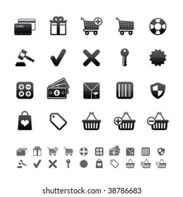 Black Deluxe Icons - Shopping Set. Editable Vector File in Adobe Illustrator EPS 8.