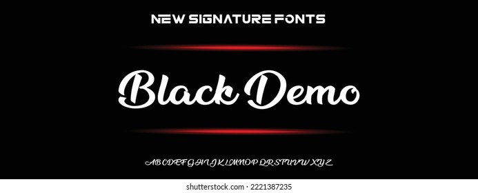 Black Demo Handgezeichnete kalligrafische Vektormonoline. Signaturbriefe für Notfälle. Moderner Schriftzeichen-Kalligrafietyp. ABC Typografie lateinische Beschriftung Alphabet.