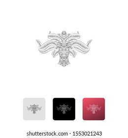 Black demonic angle icon isolated on white background. Woman with horns icon. Geometric demon logo design. Set icons colorful square buttons. Vector Illustration