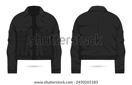 Black denim biker jacket template front and back view