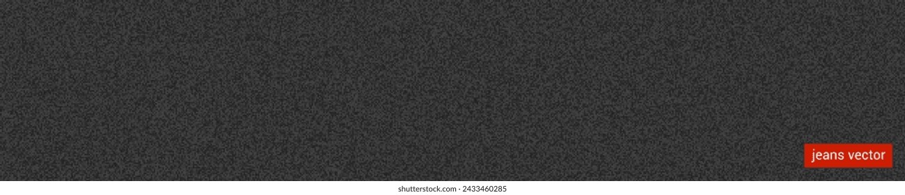 Black denim material texture. Overlay worn texture stamps with jeans, cotton, fabric, canvas. Blue and white light pattern. Wall surface background. Panoramic, long banner. Vector Illustration, eps 10