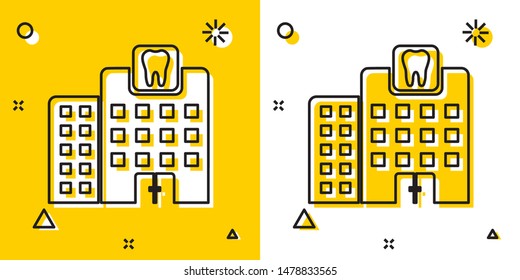 Black Dental clinic icon isolated on yellow and white background. Dentistry center symbol. Random dynamic shapes. Vector Illustration
