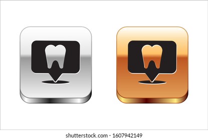 Black Dental clinic location icon isolated on white background. Silver-gold square button. Vector Illustration
