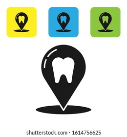 Black Dental clinic location icon isolated on white background. Set icons colorful square buttons. Vector Illustration