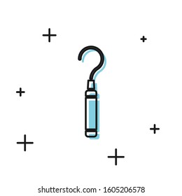 Black Dental explorer scaler for teeth icon isolated on white background.  Vector Illustration