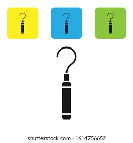 Black Dental explorer scaler for teeth icon isolated on white background. Set icons colorful square buttons. Vector Illustration