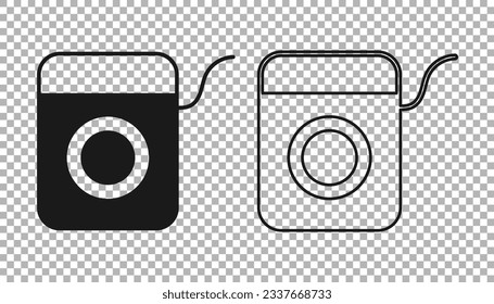 Black Dental floss icon isolated on transparent background.  Vector
