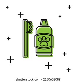 Black Dental hygiene for pets icon isolated on white background. Toothbrush and toothpaste. Teeth cleaning.  Vector