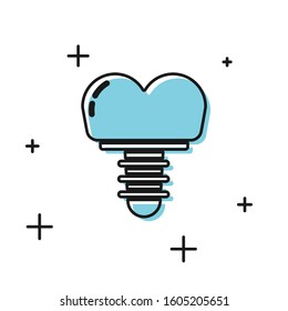 Black Dental implant icon isolated on white background.  Vector Illustration