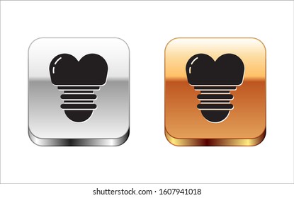 Black Dental implant icon isolated on white background. Silver-gold square button. Vector Illustration