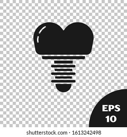 Black Dental implant icon isolated on transparent background.  Vector Illustration