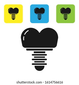 Black Dental implant icon isolated on white background. Set icons colorful square buttons. Vector Illustration