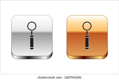 Black Dental inspection mirror icon isolated on white background. Tool dental checkup. Silver-gold square button. Vector Illustration
