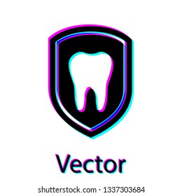Black Dental protection icon isolated on white background. Tooth on shield logo icon. Vector Illustration