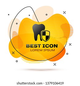 Black Dental protection icon isolated on white background. Tooth on shield logo. Fluid color banner. Vector Illustration