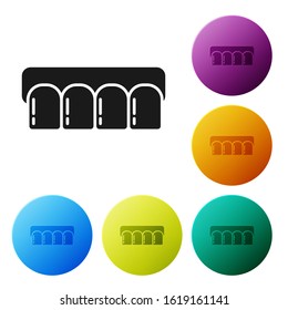 Black Dentures model icon isolated on white background. Teeth of the upper jaw. Dental concept. Set icons colorful circle buttons. Vector Illustration