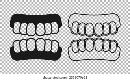 Black Dentures model icon isolated on transparent background. Teeth of the upper jaw. Dental concept.  Vector