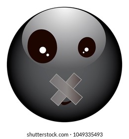 Black and depressive smiley with a sealed mouth on white background - vector illustration