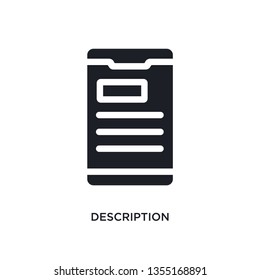 black description isolated vector icon. simple element illustration from mobile app concept vector icons. description editable logo symbol design on white background. can be use for web and mobile