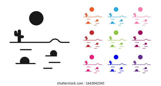Black Desert landscape with cactus icon isolated on white background. Set icons colorful. Vector Illustration