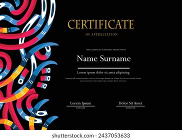 Black design certificate template, for multipurpose use like Achievement, Award, Completion, Appreciation, Eyelash Extension, Nail Extension, Hair Extension, microblading etc.