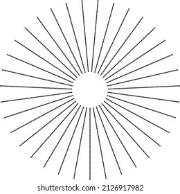 Black design element, shape, radial half circle of dotted lines, stripes. Transparent background. Abstract vector illustration, eps 10.
