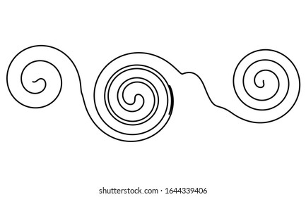 Black design element, vector swirl spiral, curved line, isolated on white