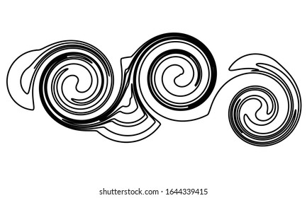 Black design element, vector swirl spiral, curved line, isolated on white