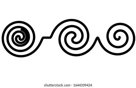 Elemento de diseño negro, espiral de giro vectorial, línea curva, aislada en blanco