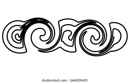 Black design element, vector swirl spiral, curved line, isolated on white