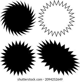 Black design elements, shapes, spiky circles. Transparent background.  Abstract vector illustration, eps 10.