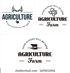 Black design logo with deer antler farmhouse chicken map Texas and cow silhouette symbol icon logo suitable for agriculture farm family garden animal breeder
