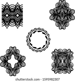 Black designer patterns. Set of five elements. vector graphics. One color.