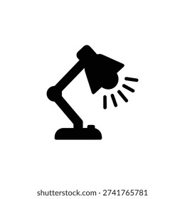 Black desk lamp with light rays on white background