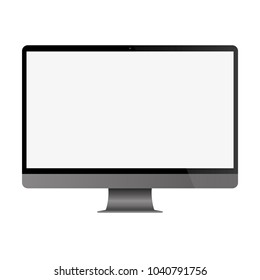 Black  desktop computer with grey screen on white background. Computer desktop  dark grey color vector eps10. Front view computer with metal gradient and empty screen.