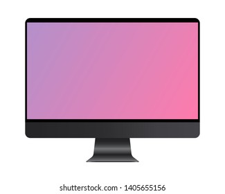 Black desktop computer mockup with colorful screen isolated on white background.