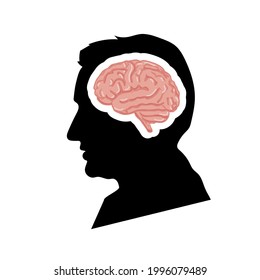 Perfil de la cara de los hombres negros con cerebro rosa realista aislado en blanco