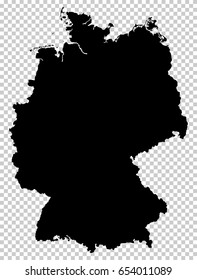 Black detailed map of Federal Republic of Germany isolated on transparent background. Vector EPS10